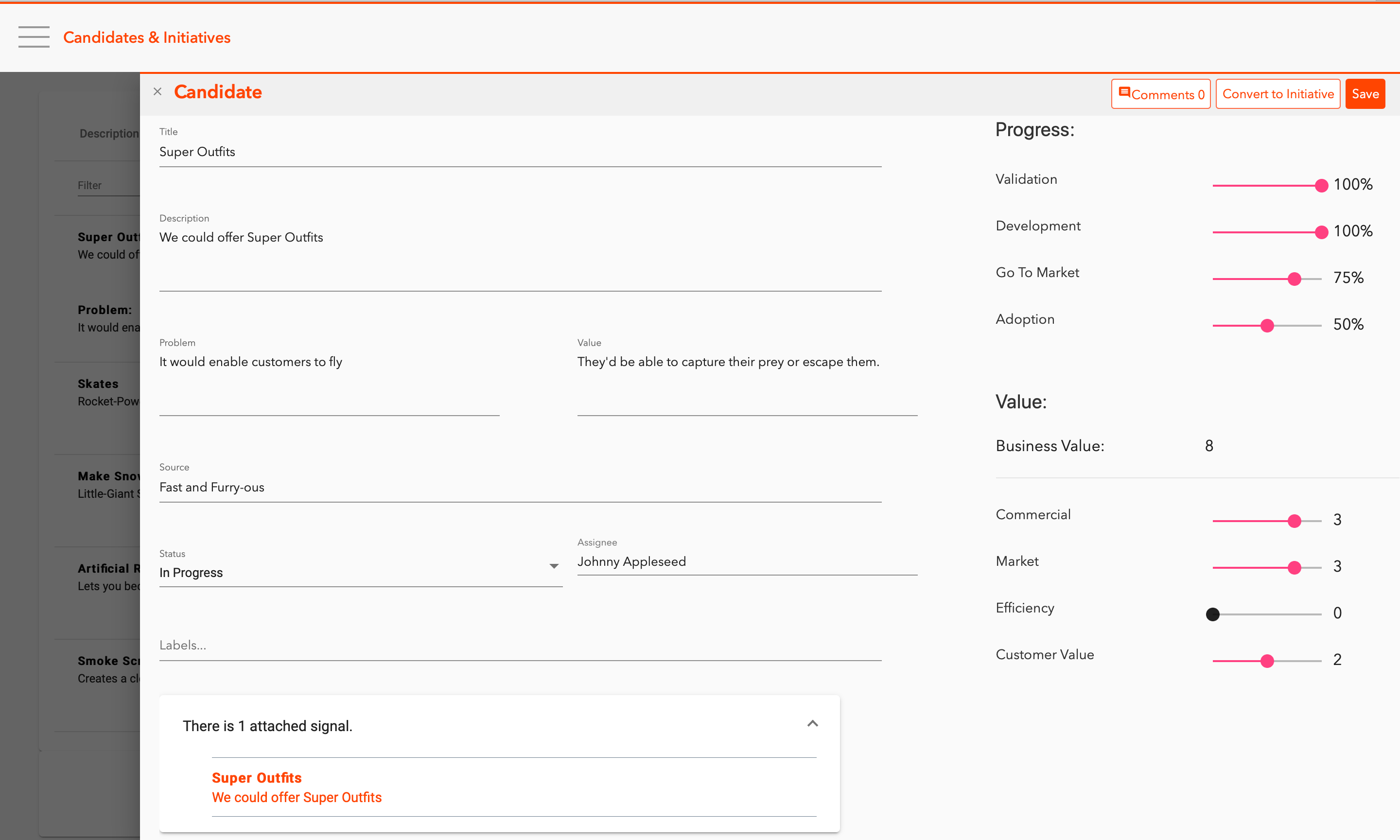 Indicate Go To Market Progress using the slider in Product Roadmap