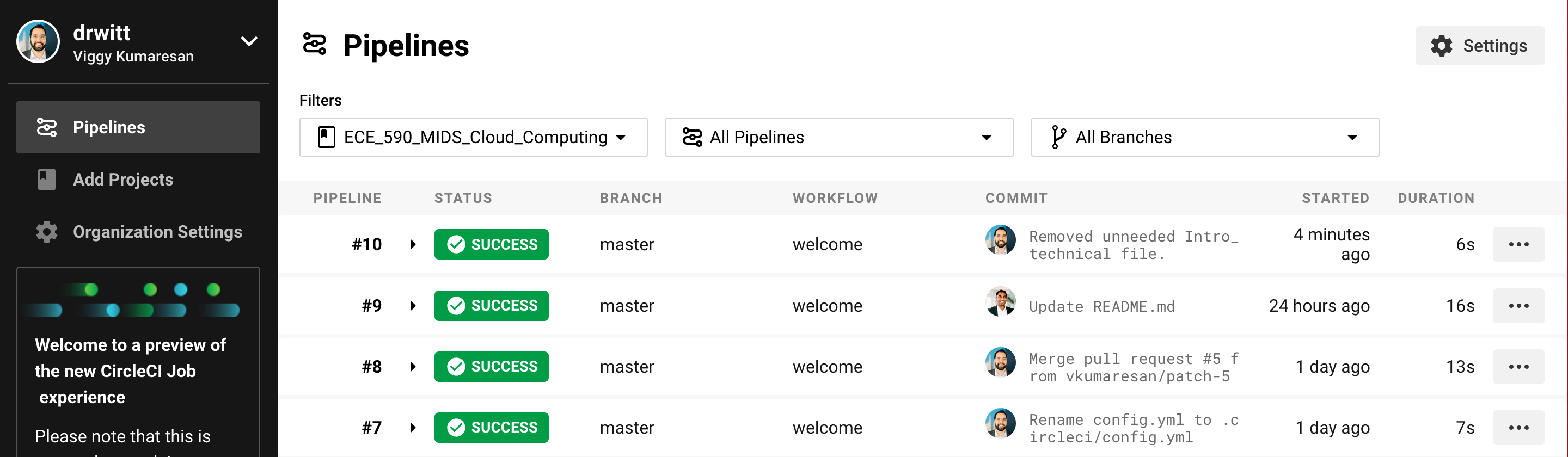 A snapshot of our CircleCi pipeline