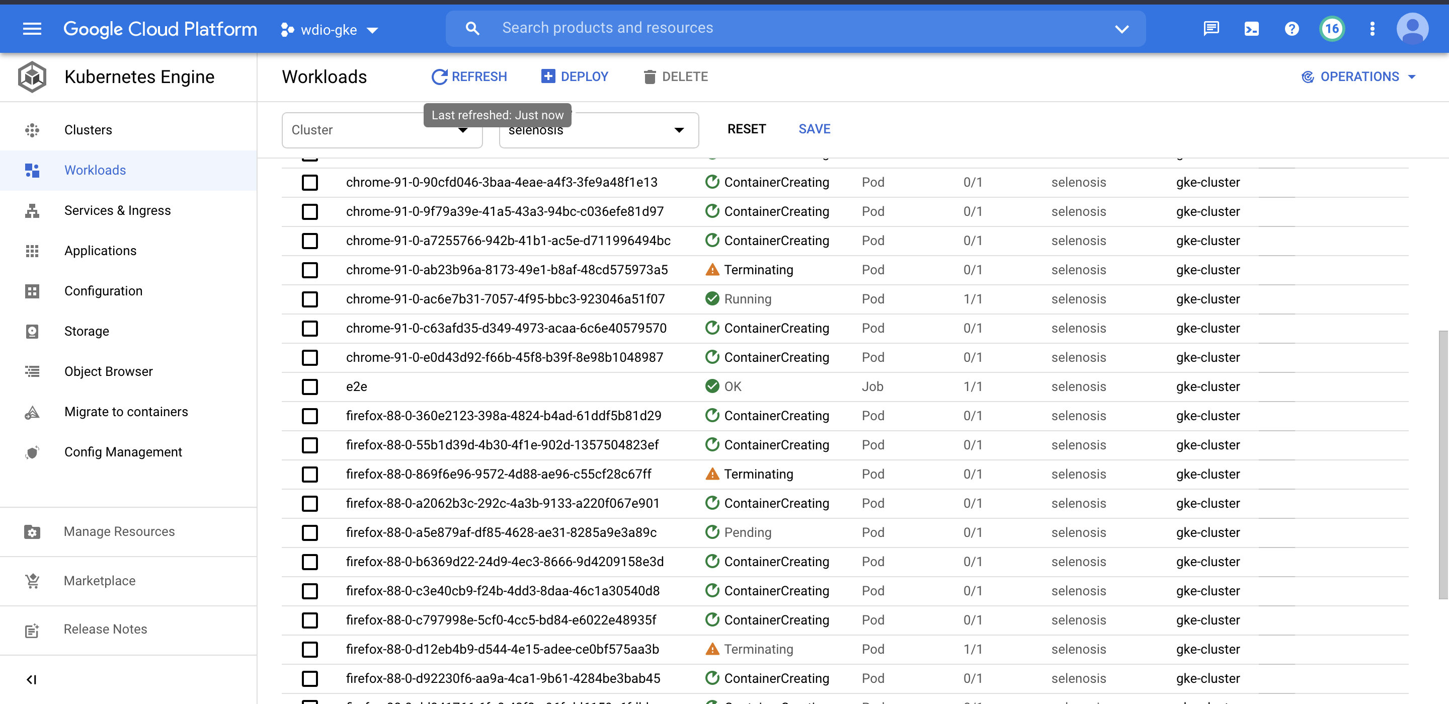 1. Cloud build logs, 2. GKE workloads and 3. Chrome/Firefox browsers pods