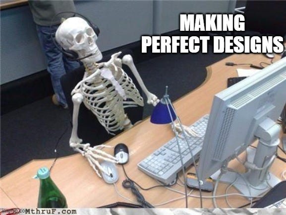 a skeleton sitting in front of pc for making a perfect design