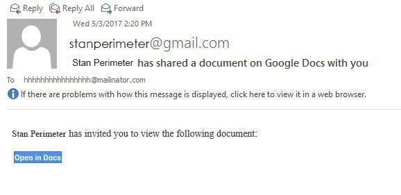 Google Docs Phishing Scam Example 1