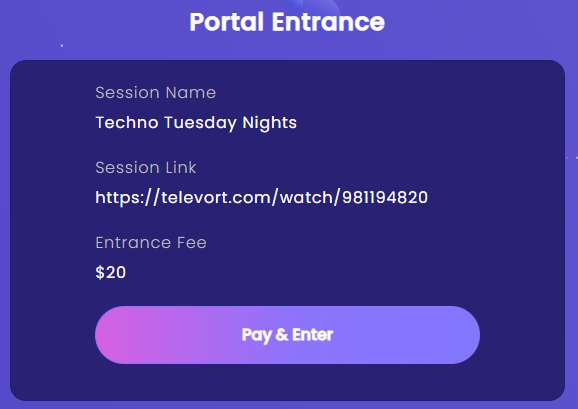 Portal Entrance displays the Session Name, Link, and Entrance Fee