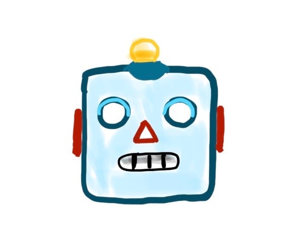 A robot emoji on the white background