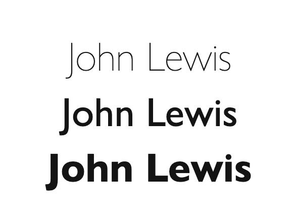image of the company name John Lewis in three variable font weights