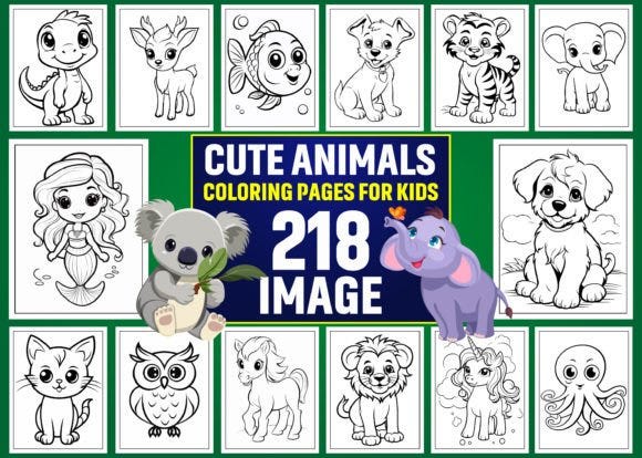 218 Cute Animals Coloring Pages for Kids