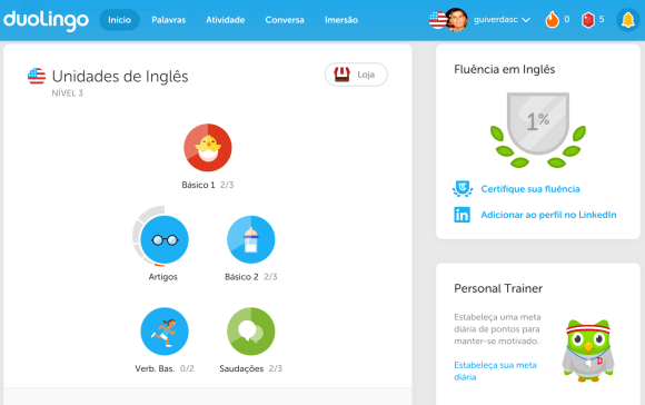 Interface do Duolingo