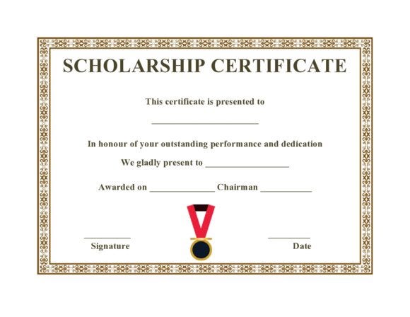 Basic format for certificate of scholarship