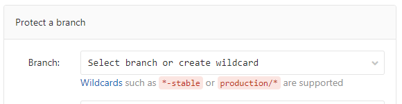 Interface of GitLab.com allows using wildcards to protect several branches