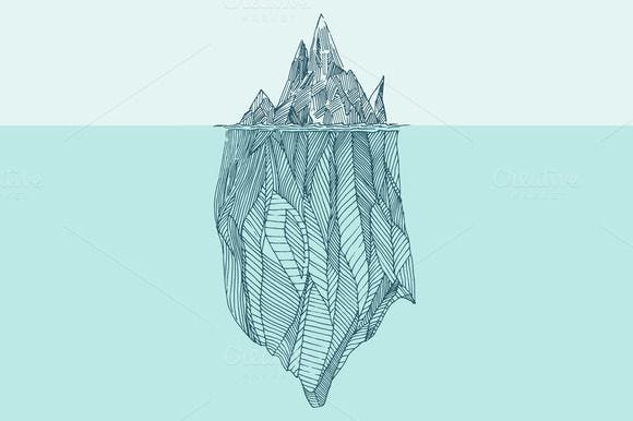 Uma ilustração de um iceberg, com apenas uma pequena parte não submersa em água.