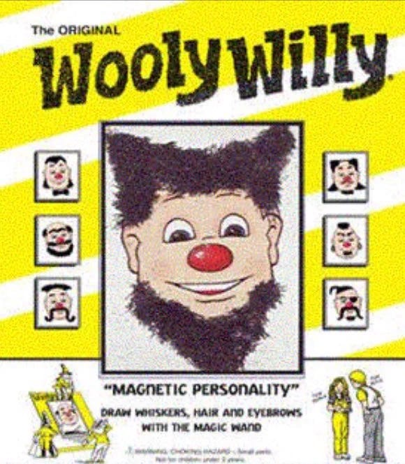 A Wooly Willy game where you use a magnet to turn iron shavings into facial hair.