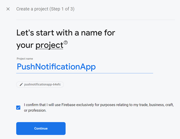 Creating a project for your app on Firebase