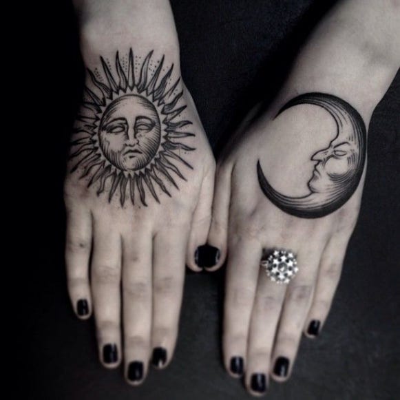 Traditional Sun And Moon Hand Tattoos | Amazing Tattoo Ideas - moon and sun traditional tattoobr /
