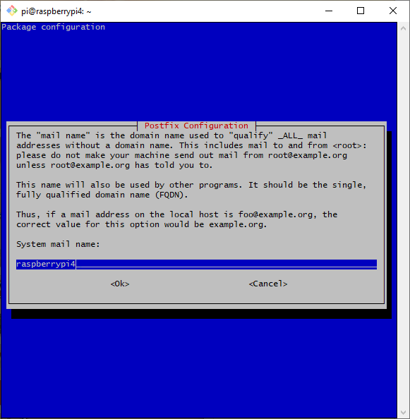 Screenshot of a package configuration dialog