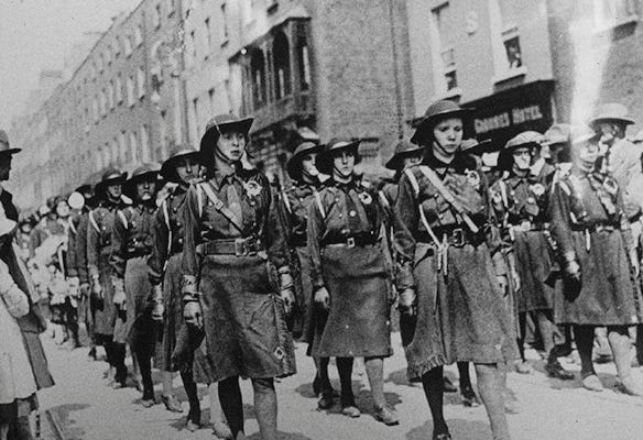 Women of Cumann na mBan marching around the time of the Easter Rising, a key event in Irish history
