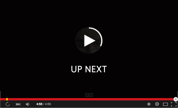 A screenshot of the YouTube interface with autoplay turned on, signified by a circle with a play button in the center and a ring around it counting down the time until the next video, accompanied by the text “Up Next.”
