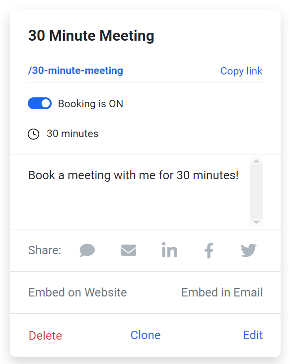 Screenshot of the 30 Minute Meeting window.