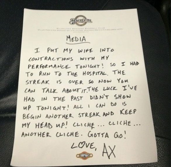 John Axford's Note To Meeting About Wife's Labor And Blown Save