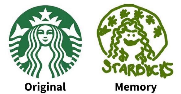 Original Starbucks logo vs drawing from memory.