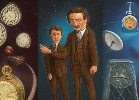Two time travellers and various clocks