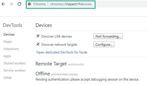 Devices page on Google Chrome DevTools