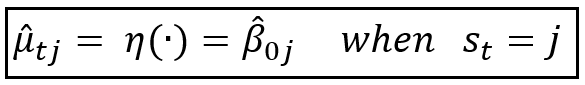 The predicted mean of the visible process switches between different value depending on which state the hidden Markov process in