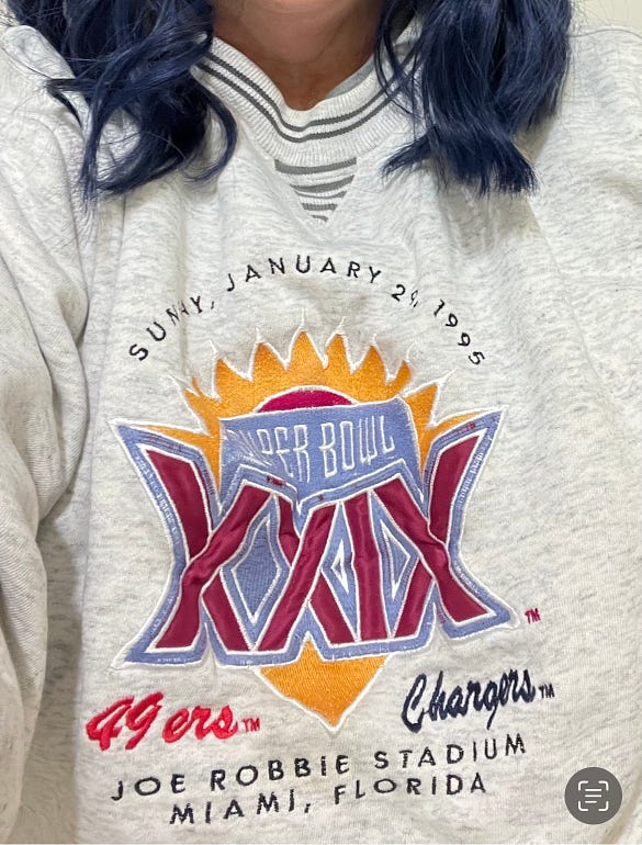 Author’s sweatshirt from Super Bowl XXIX