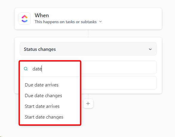 date automation triggers in clickup