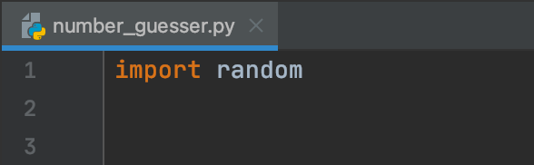 the number_guesser.py file open in an IDE with the first line containing “import random”