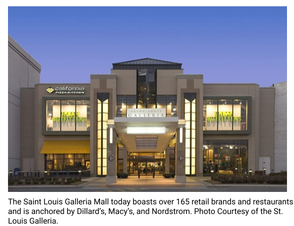 The Saint Louis Galleria Mall today boasts over 165 retail brands and restaurants and is anchored by Dillard’s, Macy’s, and Nordstrom. Photo Courtesy of the St. Louis Galleria.