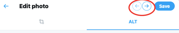 Screenshot of Twitter’s ‘Edit photo’ dialog box, highlighting the arrows for moving through to subsequent images.
