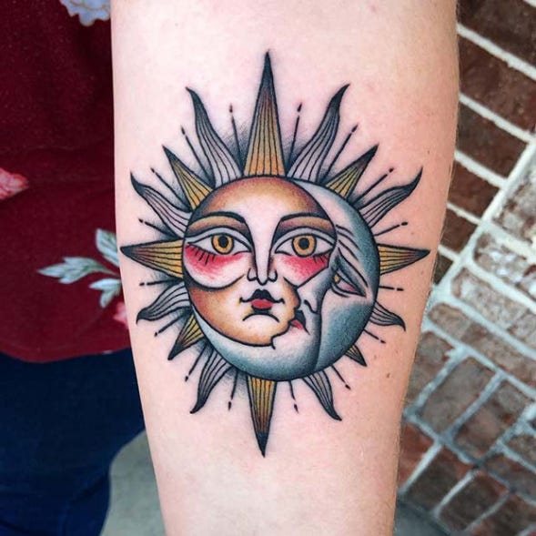 10 Most Beautiful Sun and Moon Tattoo Ideas | StayGlam - moon and sun traditional tattoobr /
