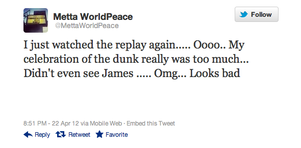 @MettaWorldPeace Twitter - Elbow Incident