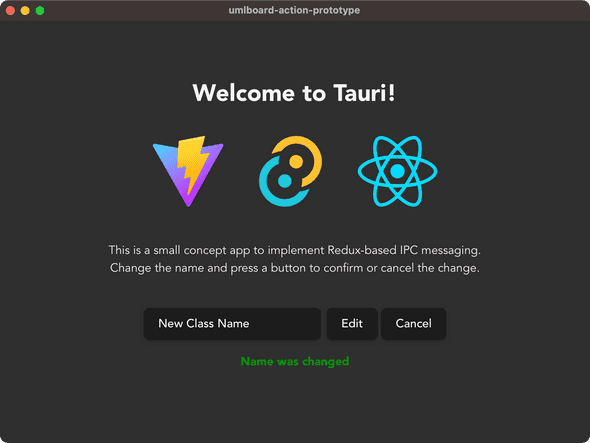 A screen with an input field where the user can enter a new class name. The class name will be send to the Core process when the user presses the Edit- button.
