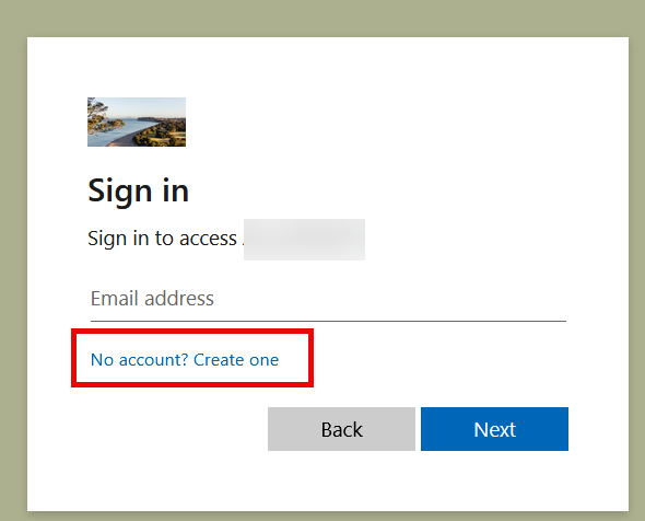 Image of sign-in screen showing “No account? Create one” link