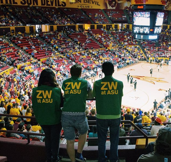 Team of Zero Waste Ambassadors at an ASU basketball game.(Photo from @zerowasteasu)