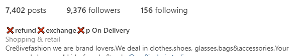 sample of Instagram bio of a small business owner that includes No refund and No exchange