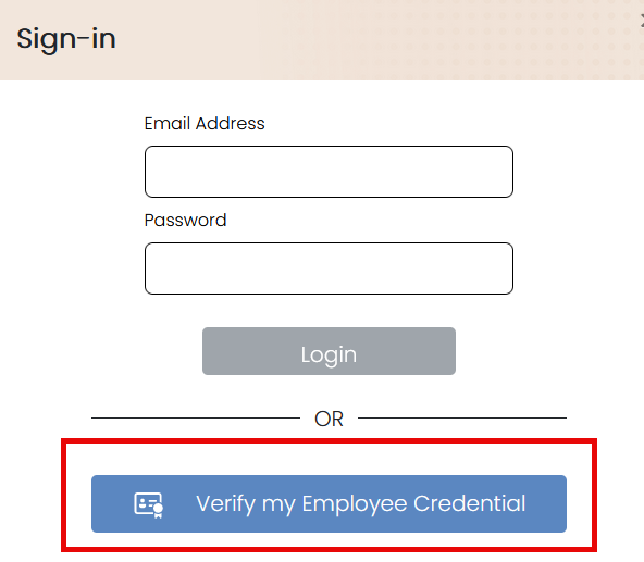 Image of Proseware login page with “Verify my Employee Credential” button