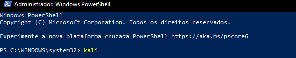 comando kali para iniciar o sistema no powershell