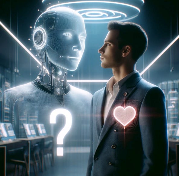 The author, in love but also skeptical about AI. DALL E