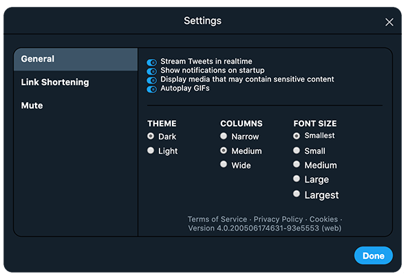 TweetDeck Settings Dialog