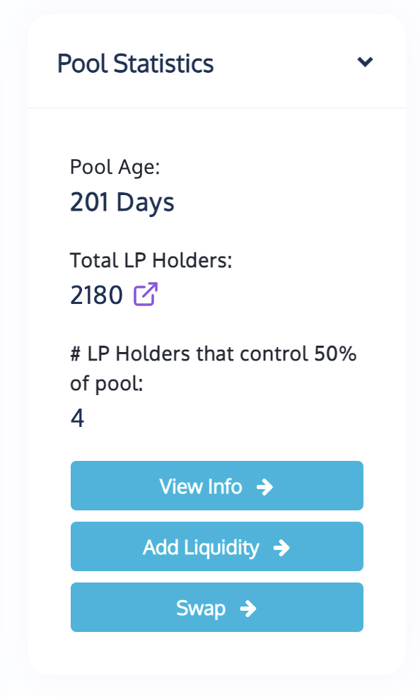 APY.Vision shows the total holders in the liquidity pool and the number of addresses that holds to the top 50% of the pool