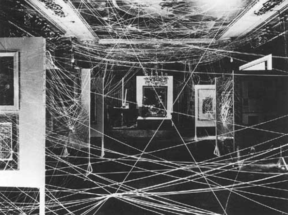 A room with lots of cobwebs.