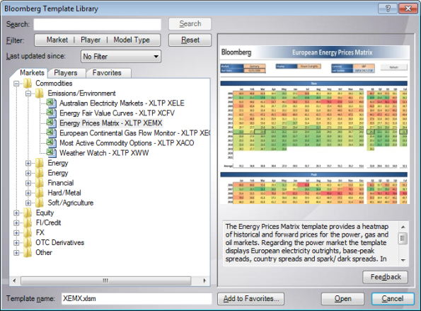 The Template Library, viewed from Excel.