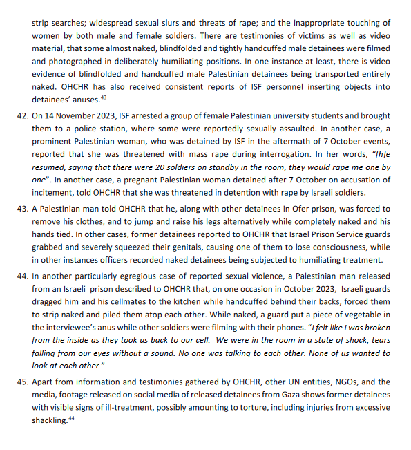 continues from paragraph 41 to paragraph. Notes ‘consistent reports of ISF personnel inserting objects into detainees’ anuses’