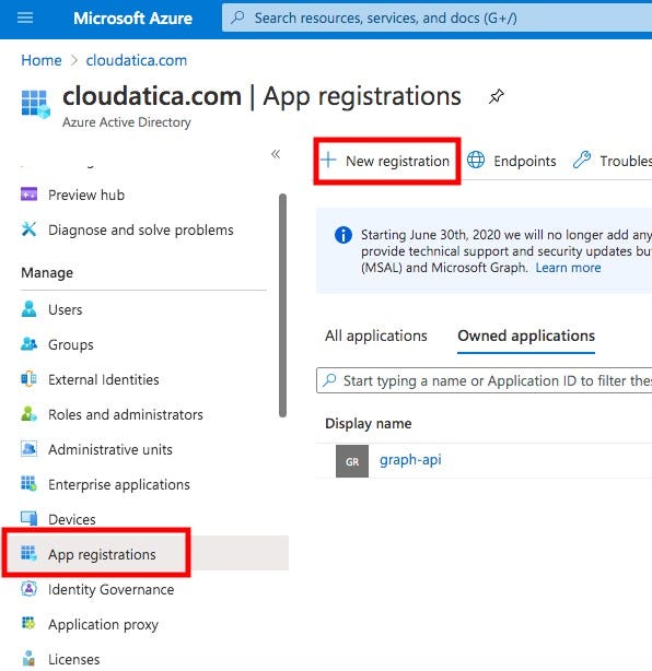 App Registration in Azure Active Directory: Cloudatica example