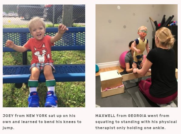 Success stories of cerebral palsy warriors who received intensive physical thearpy; Joey from New York sat up on his own and learned to bend his knees. Maxwell from Georgia went from squatting to standing with his physical thearpist.