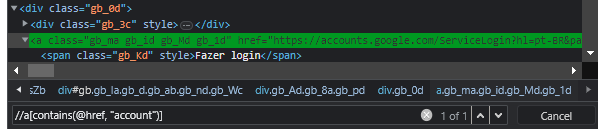 Elemento localizado por href contains XPath no DevTools