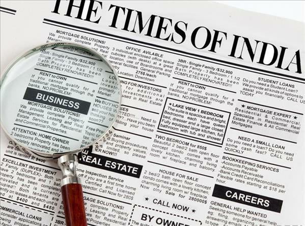 Advertisements on Times of India