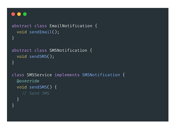 Code example showing a solution to SOLID principles violations in Flutter, illustrating improved design and adherence to best practices.