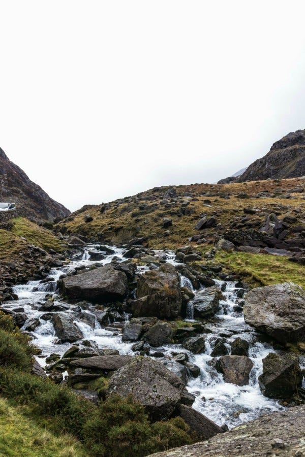 A small stream running along side the Llanberis Pass Road in North Wales
